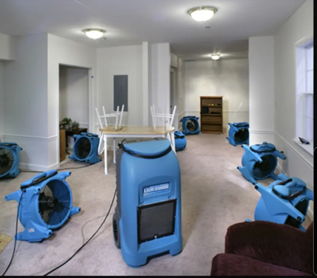 Air movers and dehumidifier setup for Water Damage Restoration in Dublin